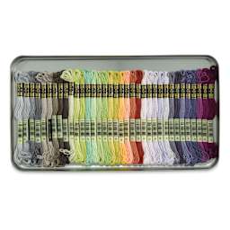 DMC Mouliné Special Collector’s Matte Gold Tin Embroidery Floss - Set of 35, New Colors - contents