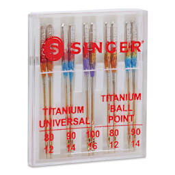 Singer Sewing Machine Needles - Titanium-Coated Universal and Ball Point, Assorted, Pkg of 10 within case