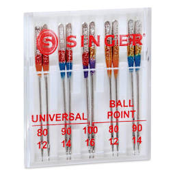Singer Sewing Machine Needles - Universal and Ball Point, Assorted, Pkg of 10, inside carrying case