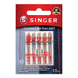 Singer Sewing Machine Needles - Universal and Ball Point, Assorted, Pkg of 10, front of the packaging