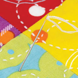 Dritz Gold-Eye Big Stitch Quilting Needles, threaded needle