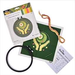 Bucilla Mindful Stitching Stamped Embroidery Kit - Lunar Balance, 6" contents with packaging
