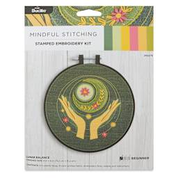Bucilla Mindful Stitching Stamped Embroidery Kit - Lunar Balance, 6" front of packaging