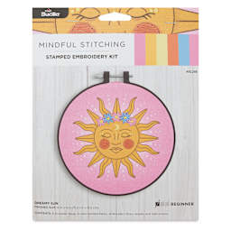 Bucilla Mindful Stitching Stamped Embroidery Kit - Dreamy Sun, 6" front of packaging