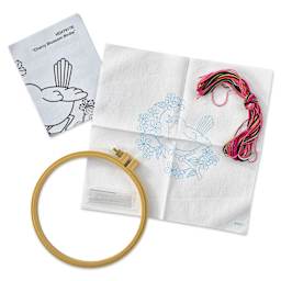Bucilla Stamped Embroidery Kit - Cherry Blossom Birdie contents