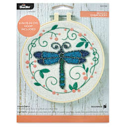 Bucilla Beaded Fabric Stamped Embroidery Kit - Dragonfly front of packaging