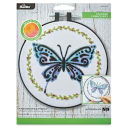 Bucilla Watercolor Stamped Fabric Embroidery Kit - Kaleidoscope Butterfly front of packaging