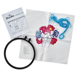 Bucilla Watercolor Stamped Embroidery Kit - Flower Power contents