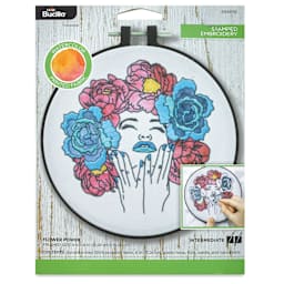 Bucilla Watercolor Stamped Fabric Embroidery Kit - Flower Power front of packaging