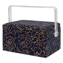 Singer Premium Sewing Basket Kit - Gold Foil Floral, 10-1/4" x 6" x 7-1/2", carrying handle up