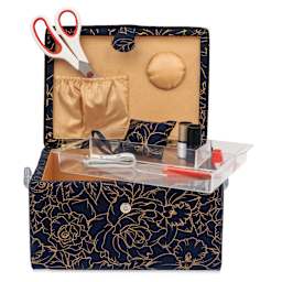 Singer Premium Sewing Basket Kit - Gold Foil Floral, 10-1/4" x 6" x 7-1/2", crafting supplies in basket