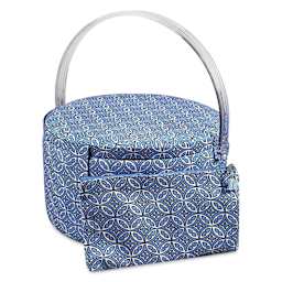 Singer Large Premium Round Sewing Basket - 11-1/2" D x 6-5/8" H, basket closed with pouch
