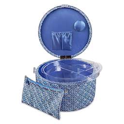 Singer Large Premium Round Sewing Basket - 11-1/2" D x 6-5/8" H, basket open with pouch