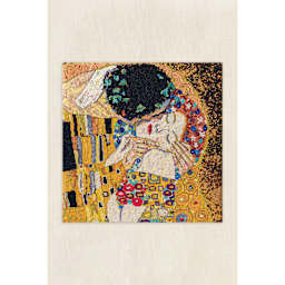 DMC The Museum Collection Cross Stitch Kit - “The Kiss” by Gustav Klimt, finished example