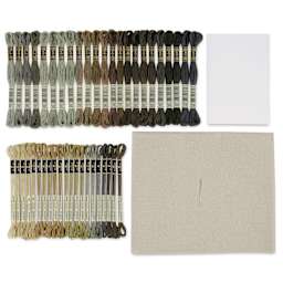 DMC The Museum Collection Cross Stitch Kit - “Mona Lisa” by Leonardo da Vinci, kit contents