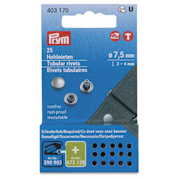 Prym Vario Creative Tubular Rivets - 3 - 4 mm Thick Fabric, Pkg of 25, 7.5 mm Dia. - front of packaging