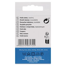 Prym Vario Creative Tubular Rivets - 4 - 6 mm Thick Fabric, Pkg of 20, 9 mm Dia. - back of packaging
