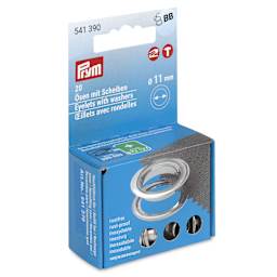 Prym Vario Creative Eyelets with Washers - Pkg of 20, Silver, 11 mm Dia. - front of packaging, angled right
