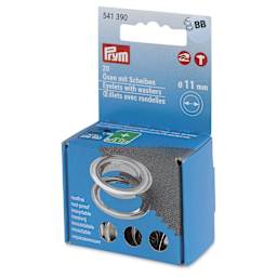 Prym Vario Creative Eyelets with Washers - Pkg of 20, Silver, 11 mm Dia. - front of packaging, angled left