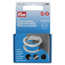 Prym Vario Creative Eyelets with Washers - Pkg of 15, Silver, 14 mm Dia. - front of packaging