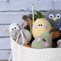 Boye Aluminum Crochet Hooks - Set of 3, US G/H/I - next to finished amigurumi examples (not included)