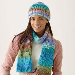 Boye I Taught Myself to Knit Kit - finished beanie and scarf examples