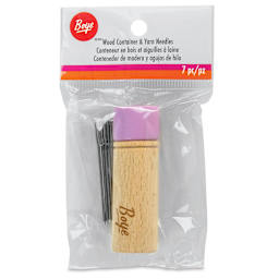 Boye Wood Container & Yarn Needles - Pkg of 6 Needles, Lilac Lid - front of packaging