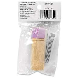 Boye Wood Container & Yarn Needles - Pkg of 6 Needles, Lilac Lid - back of packaging