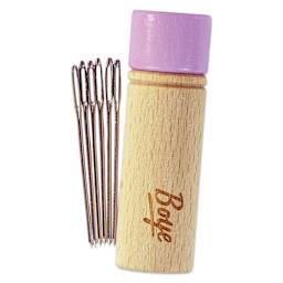 Boye Wood Container & Yarn Needles - Pkg of 6 Needles, Lilac Lid