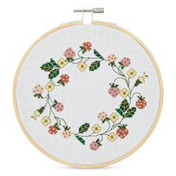 Rico Design Counted Cross Stitch Kit - Strawberry Wreath, 15 cm - finished example
