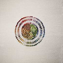 DMC Eco Vita Organic Wool Thread - skeins in a circle around nutrient dense, eco-friendly foods