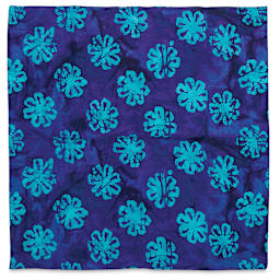 Carolina Batik Bandana - Blue Flowers on Purple background Bandana shown
