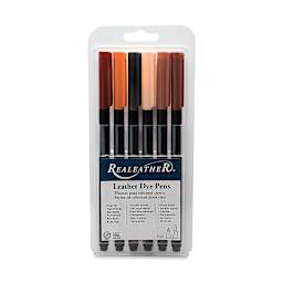 Realeather Leather Dye Pens - Blister package of 6 pc Set of Earthtone Colors