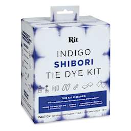 Rit Indigo Shibori Tie Dye Kit - Angled view of front of package