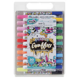 Tulip Graffiti Bullet Tip Fabric Markers - Rainbow, Set of 30 (In packaging)