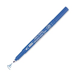 Marvy Uchida Fine Point Fabric Marker - Blue (Marker with swatch, Cap off)