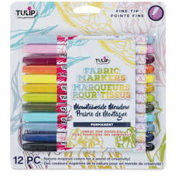 Tulip Fine Tip Fabric Markers - Mountainside Meadow, Set of 12 (front of packaging)