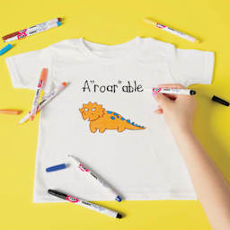 Tulip Fine Tip Fabric Markers (Person decorating t-shirt with fabric markers)