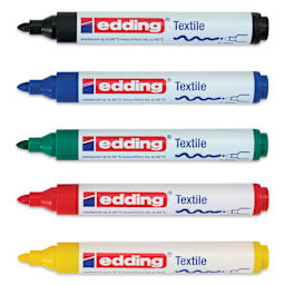 Edding 4500 Textile Markers - Basic, Set of 5, laid out with caps off
