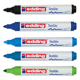 Edding 4500 Textile Markers - Cool, Set of 5, laid out with caps off