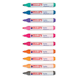 Edding 4500 Textile Markers - Trendy, Set of 10, laid out with caps off