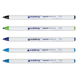 Edding 4600 Textile Pens - Cool, Set of 5, markers laid out with caps off