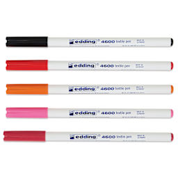 Edding 4600 Textile Pens - Warm, Set of 5, markers laid out with caps on