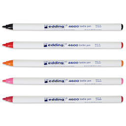 Edding 4600 Textile Pens - Warm, Set of 5, markers laid out with caps off