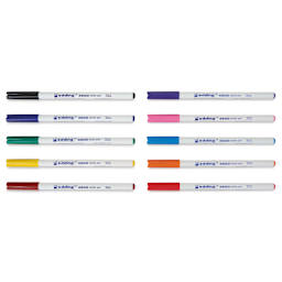 Edding 4600 Textile Pens - Basic, Set of 10, markers laid out with caps on