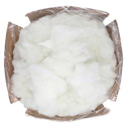 Essentials by Leisure Arts Fiber-fil Polyester Stuffing - 2 lb, box opened seen from above with fiber insider