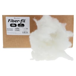 Essentials by Leisure Arts Fiber-fil Polyester Stuffing - 2 lb, fiber in front of the packaging