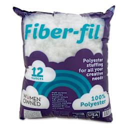 Essentials by Leisure Arts Fiber-fil Polyester Stuffing - 12 oz, front of the packaging