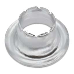 Dritz Eyelets - View from above of the interior of one Small, Nickel eyelet laid out