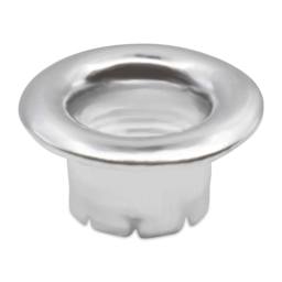 Dritz Eyelets - View from above of the exterior of one Small, Nickel eyelet laid out